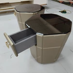 Faceted Octagonal Sofa Side Table with Smoked Mirror Top and Single Drawer